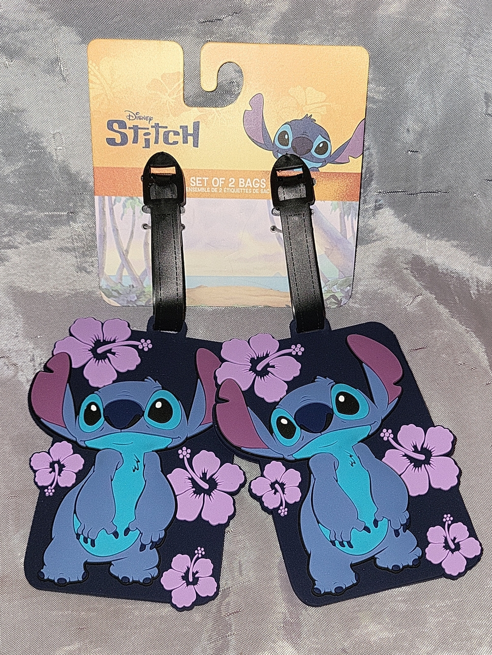 Stitch Luggage Tags - Blue with Purple Flowers (Set of 2) LI